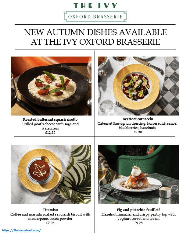 New Autumn Dishes at The Ivy Oxford Brasserie