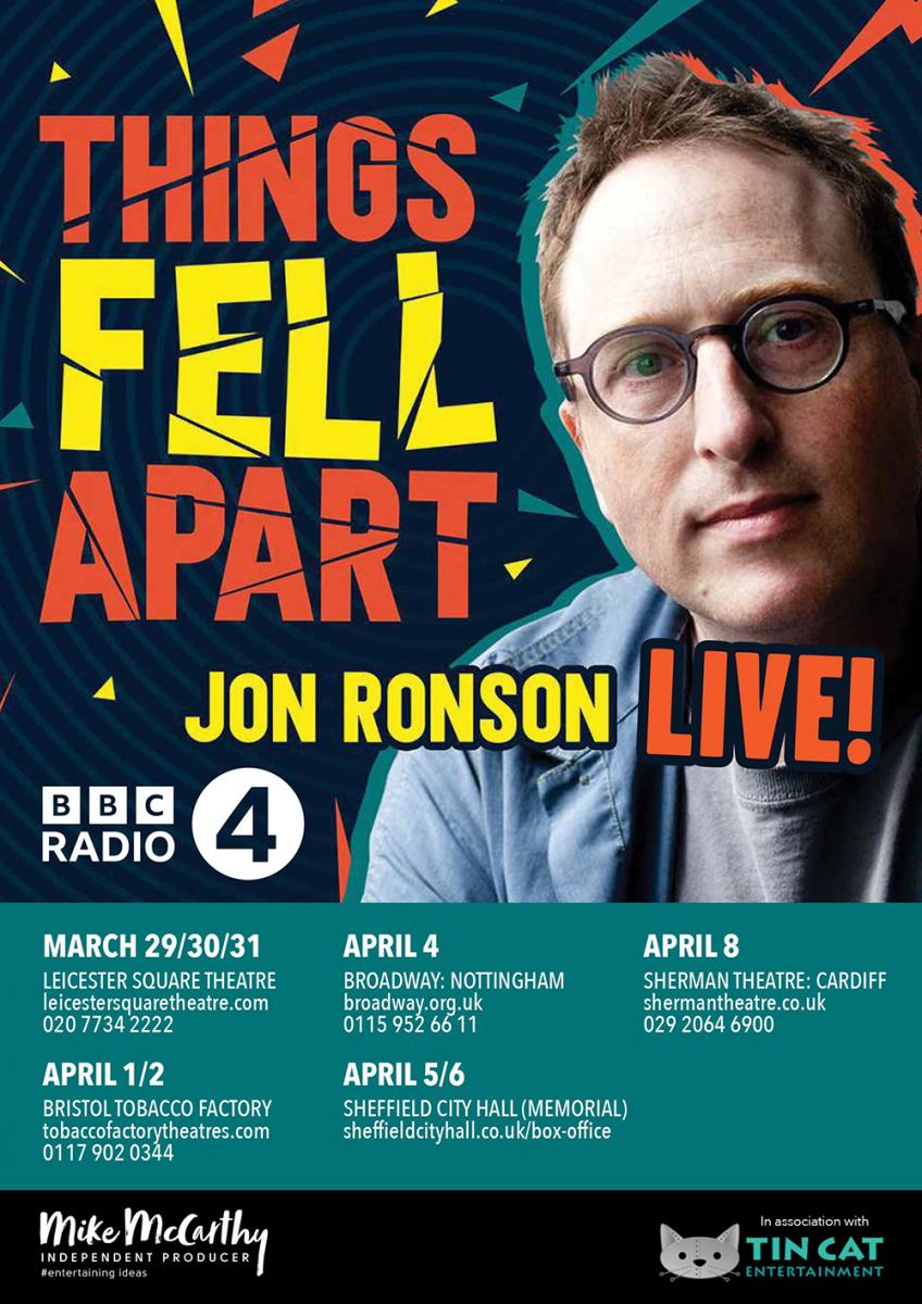 Author and screenplay writer Jon Ronson to bring critically acclaimed podcast 'Things Fell Apart' to UK stages