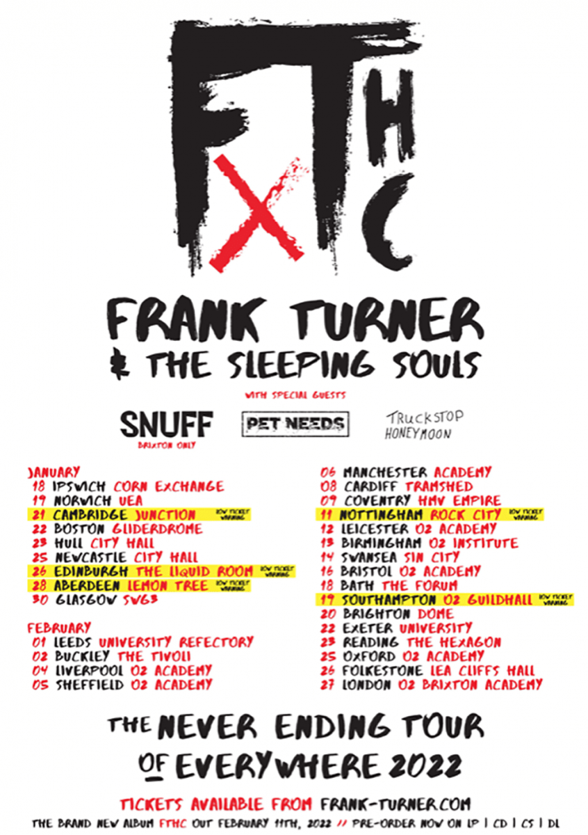 Frank Turner & The Sleeping Souls announce 2022 tour