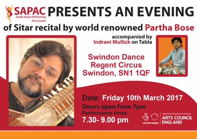 Leading contemporary instrumentalist Partha Bose comes to Swindon for a Sitar masterclass this Friday
