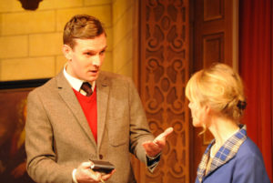 Lewis Collier Sgt Trotter and Anna Andresen as Mollie Ralston in the 60th Anniversary Tour of Agatha Christie's The Mousetrap. Credit Liza Maria Dawson
