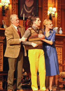 Tony Boncza as Major Metcalf, Oliver Gully as Christopher Wren and Anna Andresen as Mollie Ralston in The Mousetrap. Credit Liza Maria Dawson